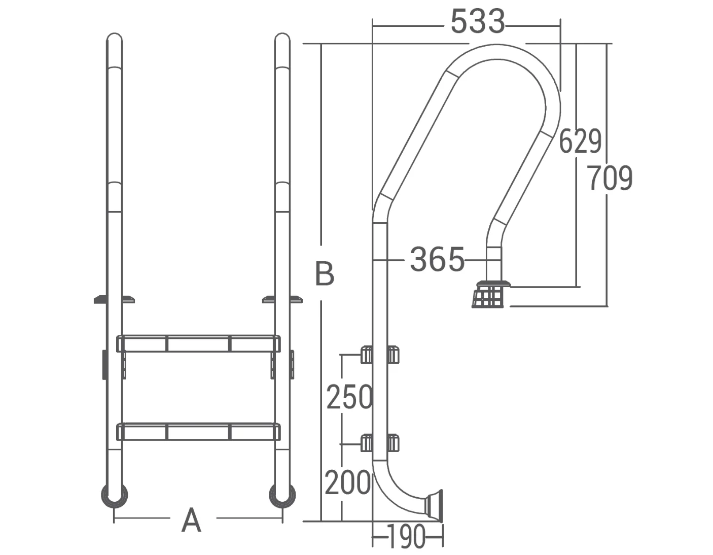 Dimensions de la série d`échelles Fenix FLMI